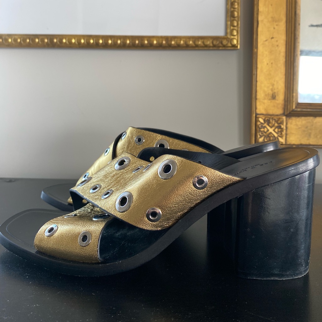 Rag & Bone Paige Crisscross Slide Sandals In Gold Grommet